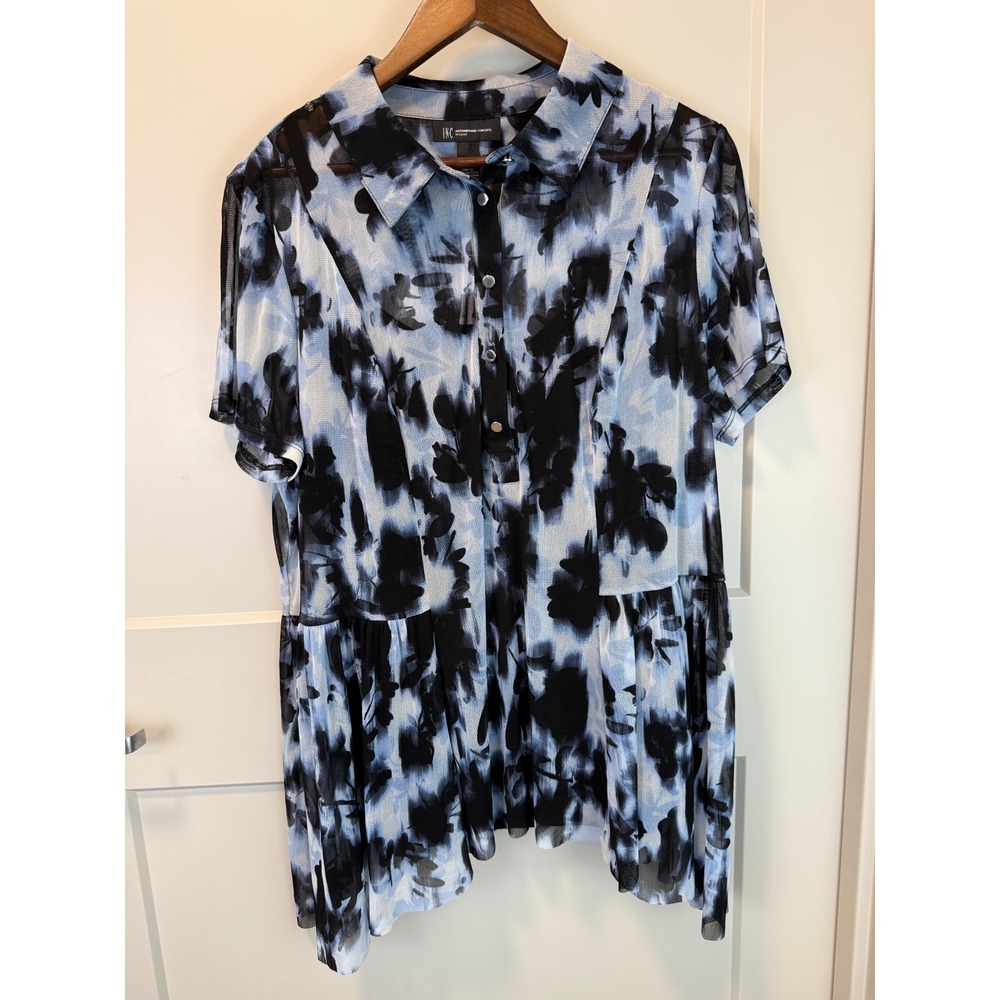 INC NWT Sheer Blue Boho Tie Dye Peplum Fairy Blouse Size 2X 2-piece has Camisole